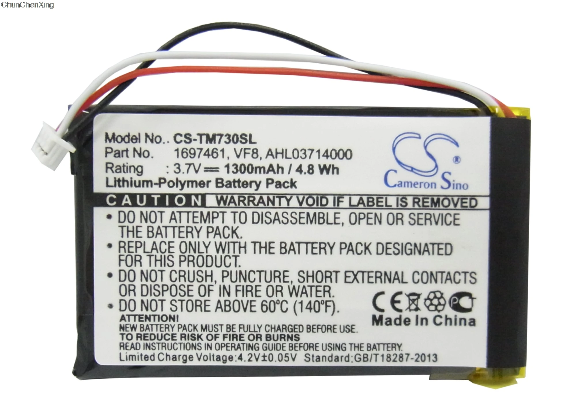 

Cameron Sino 1300mAh Battery 1697461, AHL03714000, VF8 for TomTom Go 530 Live, 630, 630T, 720, 730, 730T, 930, 930T, SatNav