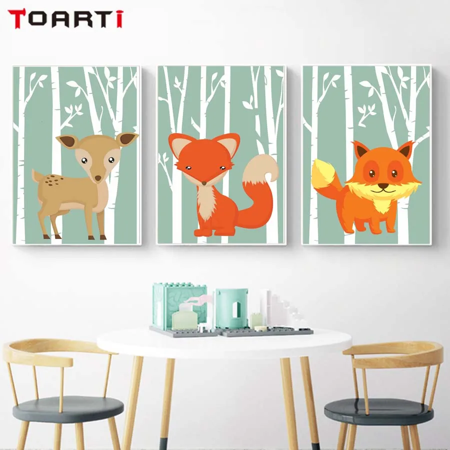 Wall Picture Mural Woodland Hedgehog Animals Cartoon Poster For Kids Nursery Playroom Wall Art Prints Canvas Painting Home Decor (5)