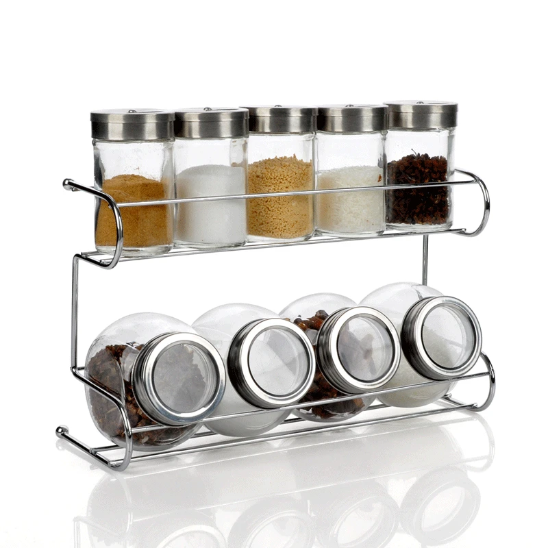 

Glass spice bottle set seasoning box sauce pot piece set double layer shelf kitchen