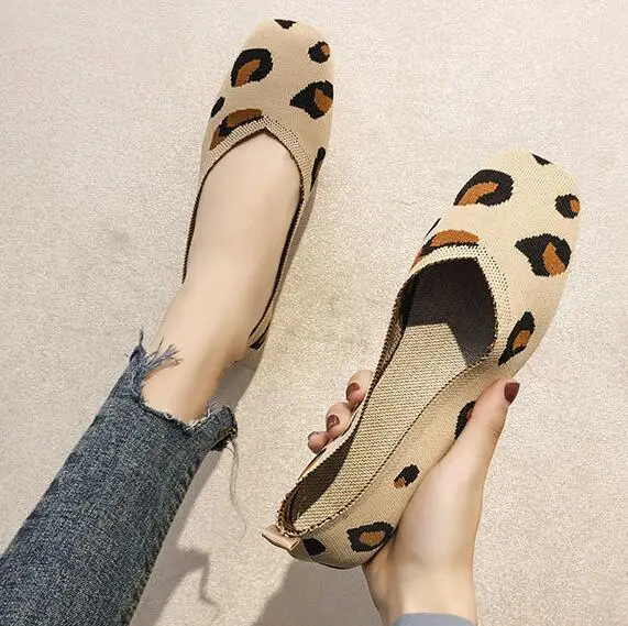 

New 2019 Womens Knitted Mixed Color Moccasins Breathable Cozy Work Shoes Brief Slip-on Fashion Ladies Flats Light Driving
