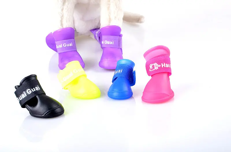 4 шт./партия, модные ботинки ярких цветов для собак, водонепроницаемые Нескользящие резиновые ботинки для домашних животных