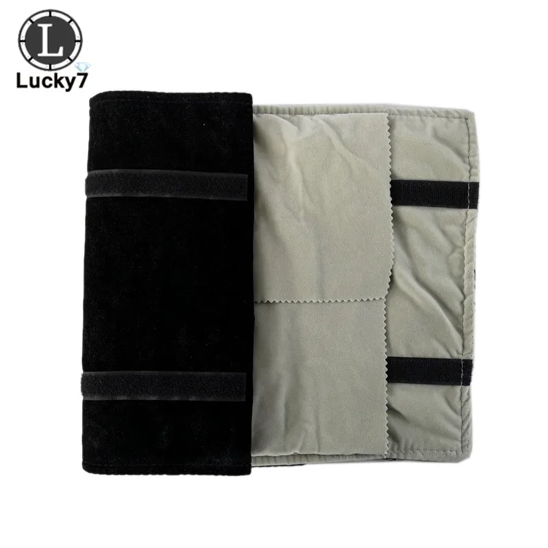 16 Bits black velvet jewelry roll bag gray pendant bracelet storage bag necklace display suitcase rubber band jewelry bag