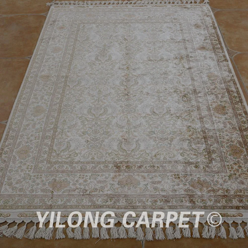 Yilong 4'x6. 2' традиционный шелковый ковер ручной работы коричневый vantage тонкие