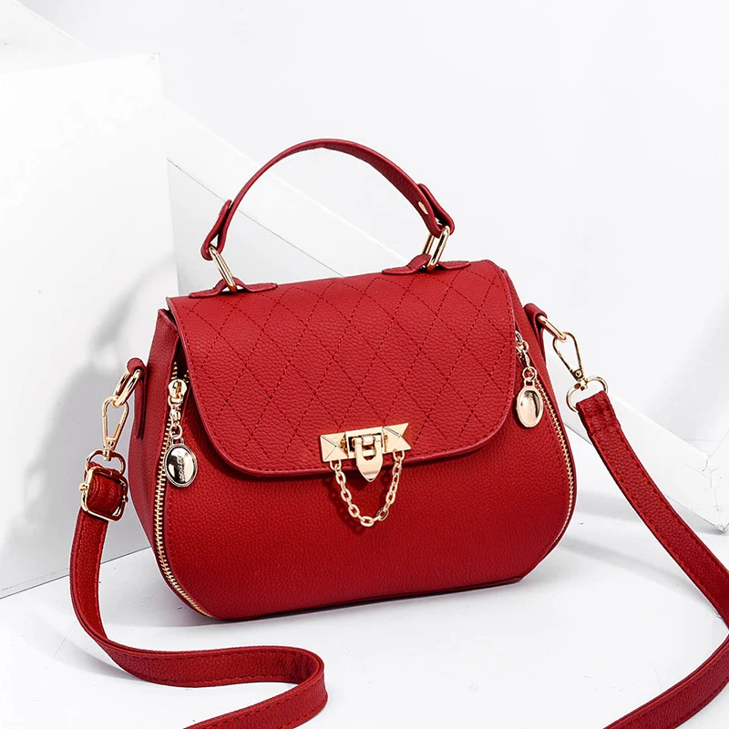 

2018 Black Red Solid PU women handbags Magnetic buckle Korea small ladies package shoulder Messenger women bag