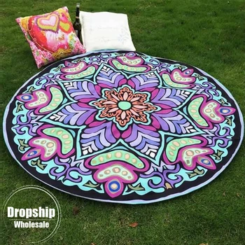 

2019 HOT 148cm Cover Up Bikini Cover-up Tassels Round Beach Towel Vintage Floral Mandala Print Summer Beach Swim Tassel Mat