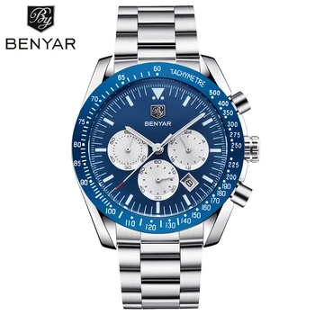 

2020 New BENYAR Men Watches Luxury Brand Sport Quartz Chronograph Military Watch Waterproof Full Steel Men Wristwatches Relogio