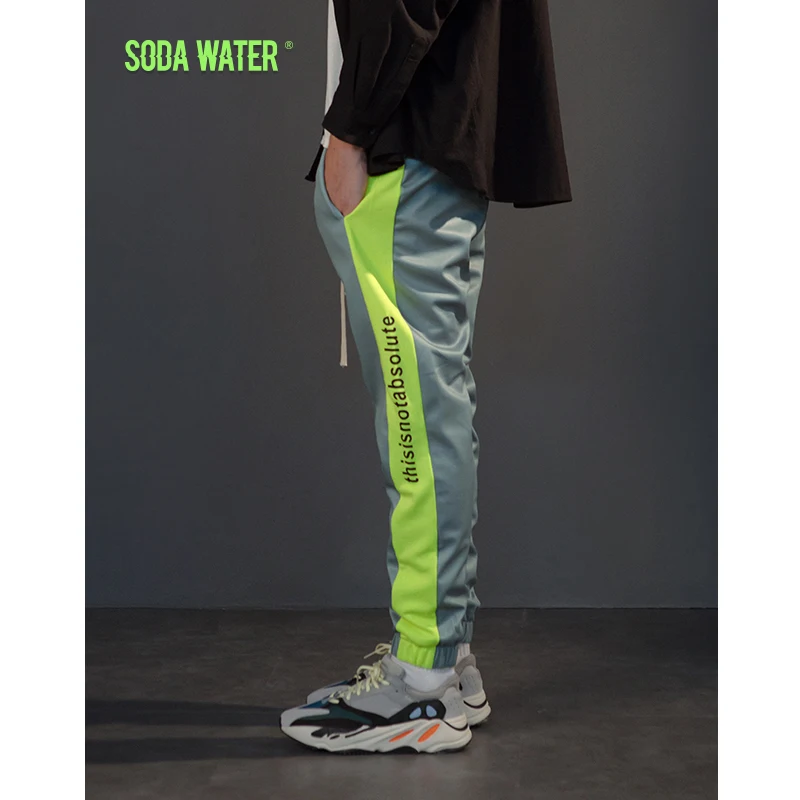 SODA WATER Streetwear men's elastic waist track pants jogger trousers casual side stripe letter pants loose sweatpants 8838W