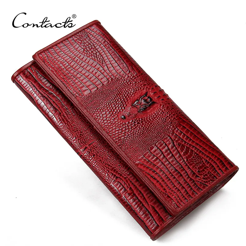 CONTACT'S Genuine Leather Women Wallets Lady Purse Long Alligator Wallet Elegant Fashion Female Women's Clutch With Card Holder
