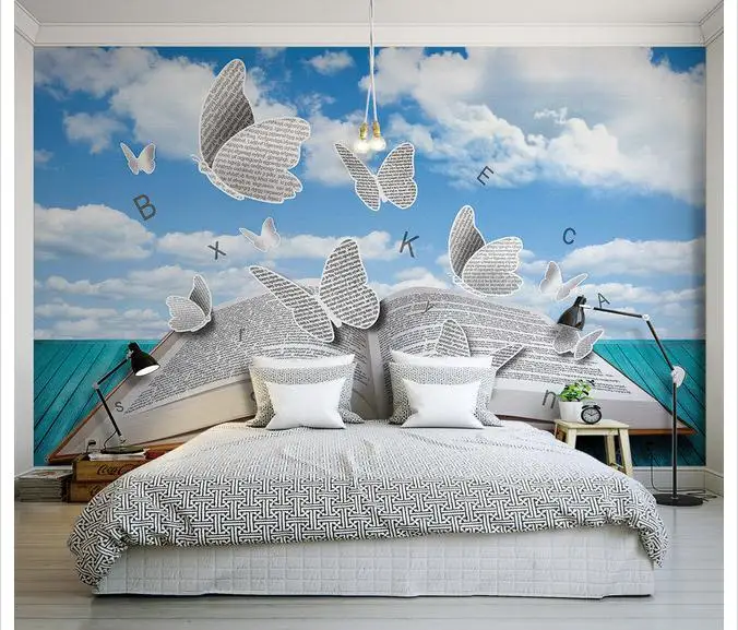 

Customized 3d wallpaper 3d tv wallpaper murals Setting wall painting style beautiful butterfly books wall living room wallpaper