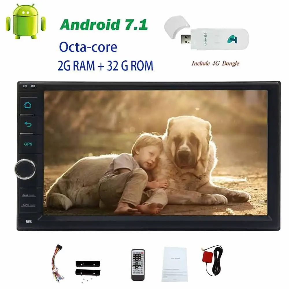 4 г ключ+ 7 ''Нет DVD плеер в тире 8 core android 7.1 бортовой компьютер 2din в тире GPS навигации радио стерео головного устройства Bluetooth