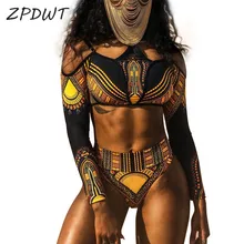 ZPDWT, купальник с высокой талией, два предмета, купальный костюм для женщин, Африканский принт, длинные рукава, одежда для плавания, с вырезами, Пляжная, племенная одежда для плавания