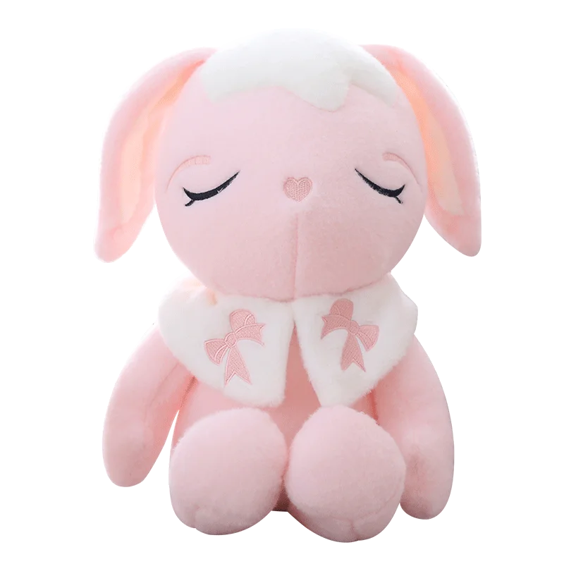

ins hot selling pink and white plush rabbit toys, lady rabbit dolls with shawl