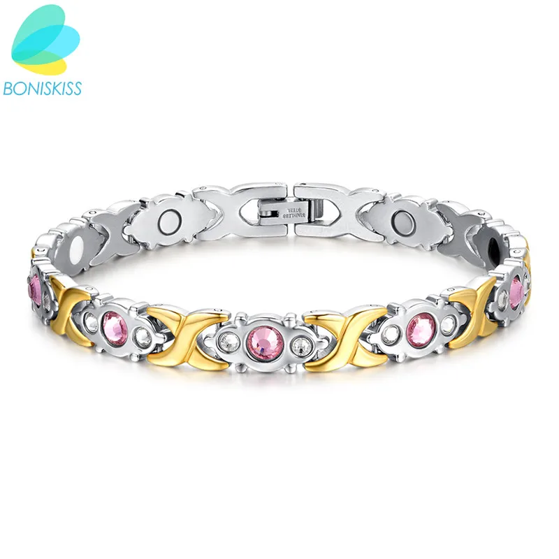 Boniskiss Fashion Pink Crystal Bracelet Jewelry Health Magnetic Bracelets for Women Gold Bracelets & Bangles Pulseira Feminina