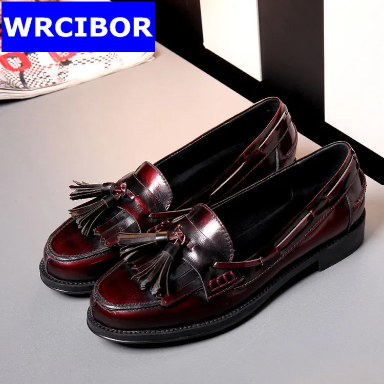 Genuine leather Flat Oxford Shoes font b Woman b font flats 2017 Fashion Tassel Vintage Fretwork