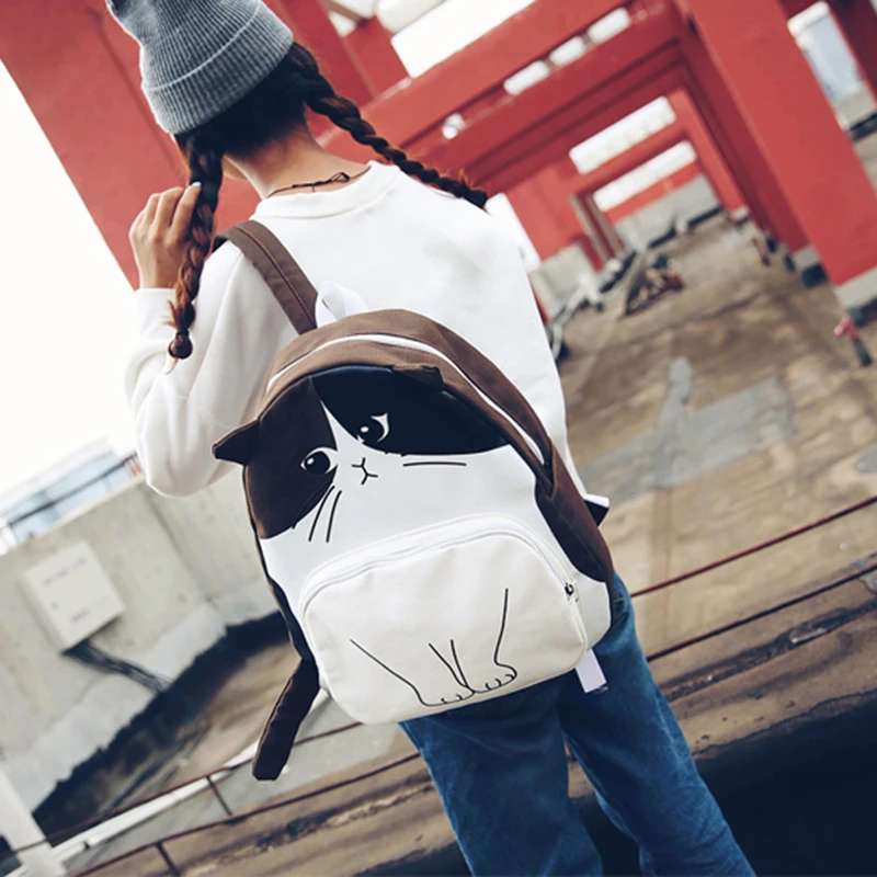 Рюкзак с милым котом повседневные холщовые рюкзаки школьная сумка для женщин