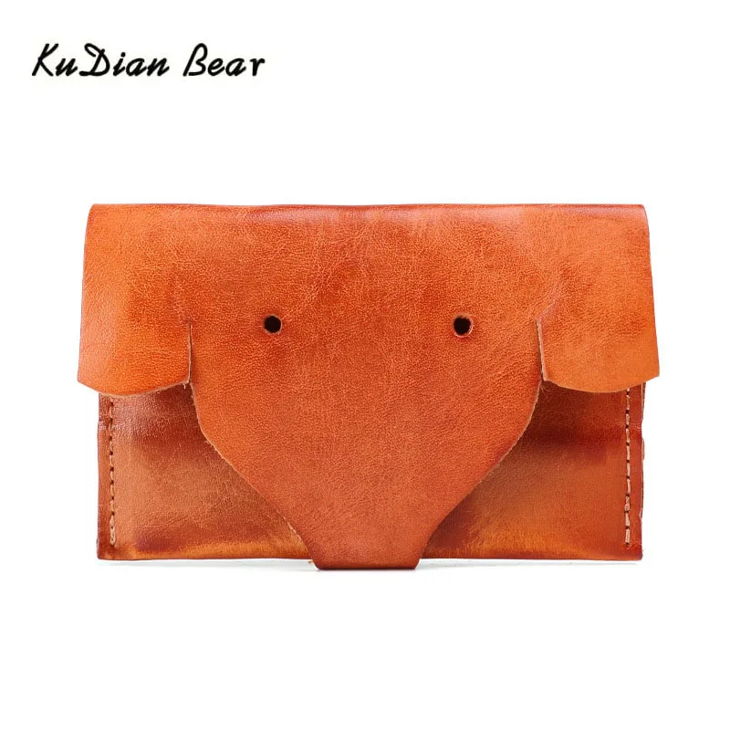 

KUDIAN EBAR Genuine Leather Card Holder Wallet Cute Elephant Front Pocket Credit Card Holder ID Case Travel Wallet BIY058 PM49