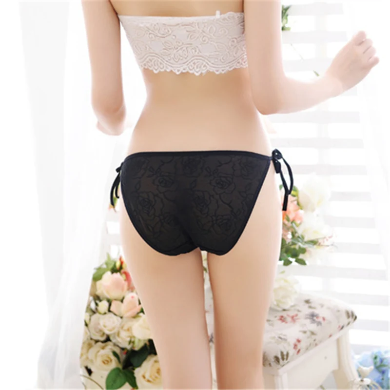 New Sexy Thong Transparent Briefs Women Low Waist Lace Underwear Adjustable Bandage Sex Panties Plus Size Thongs For Women 29 (2)