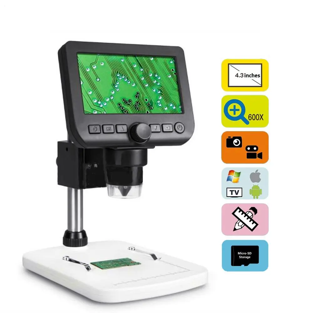 

Portable 600X 3.6MP Digital Microscope 4.3" LCD Electronic HD Video Microscopes USB Endoscope Magnifier Camera