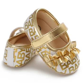 

Toddler Infant Shiny Gold Silver Fungus Folds Princess Shoes Baby Girls First Walker
