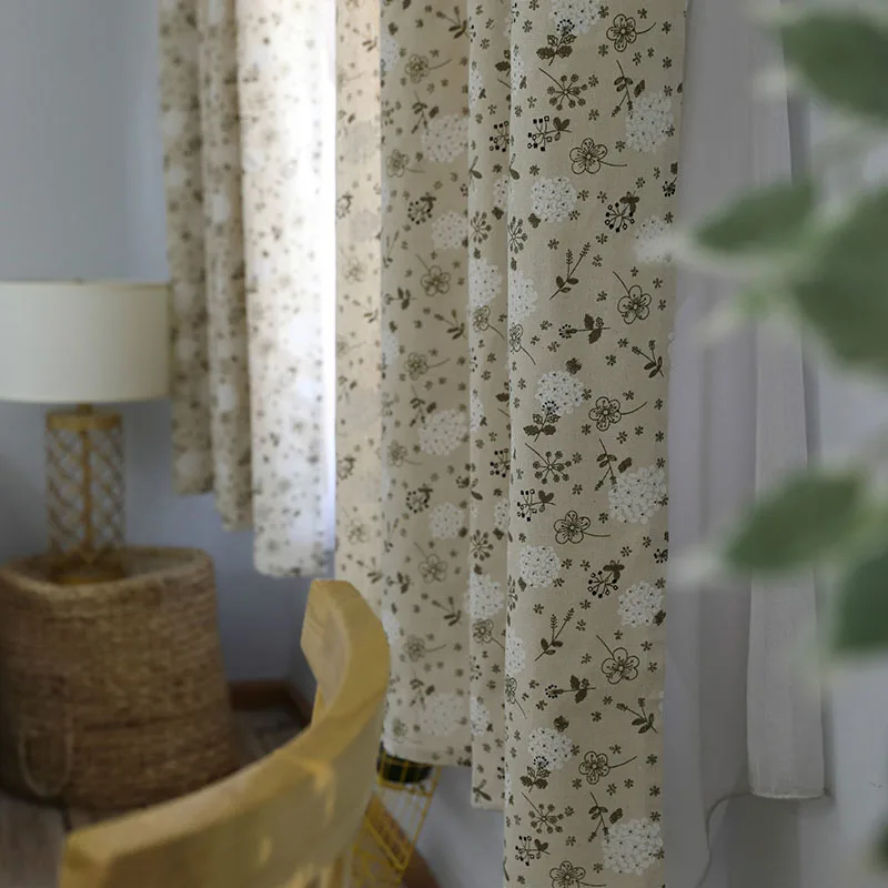 

Linen&Cotton Curtains Living Room Bedroom Half Blackout Window Short Curtains Home Decoration American Style Dandelion 55*85 in