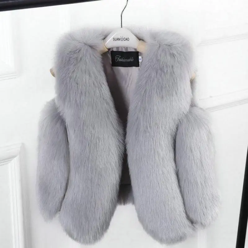 

Vest Coat Children Girls Winter New Fashion Custom Vests For Kids Girl Sweet Grey Solid Fur Clothing Baby Regular Cloth 4vw011