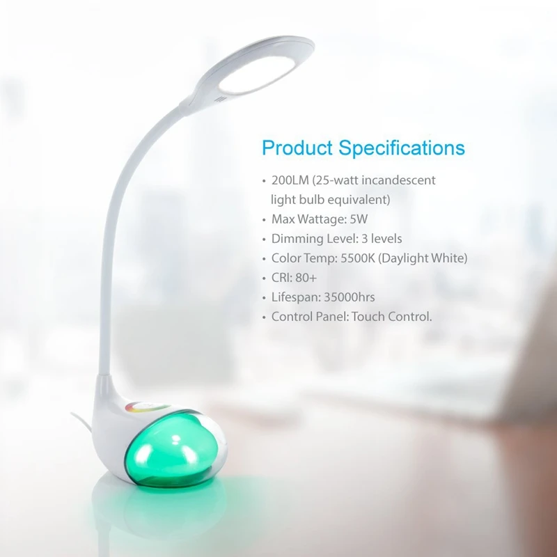 

5W Dimmable Led Table Lamp With Usb Charging Port, Eye Care Flexible Gooseneck Lamp, With 3 Dimming Level Press Control Color