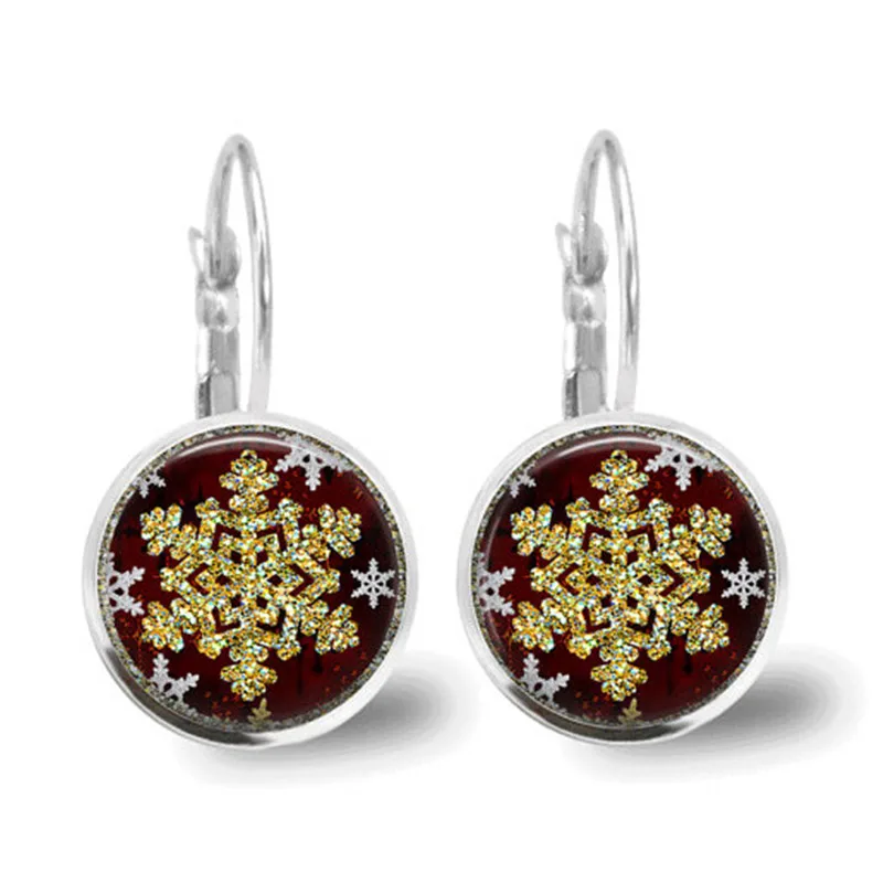 Women Fashion Jewelry Charm round Earrings Christmas Snowflake Earrings