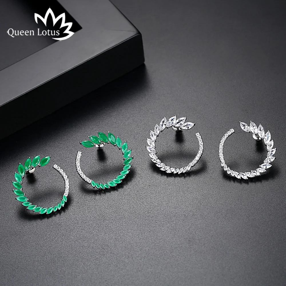 

Queen Lotus Round Big Stud Earrings for Women 2018 Fashion Leaf Statement Earrings High Quality Zircon Crystal Earrings Jewelry