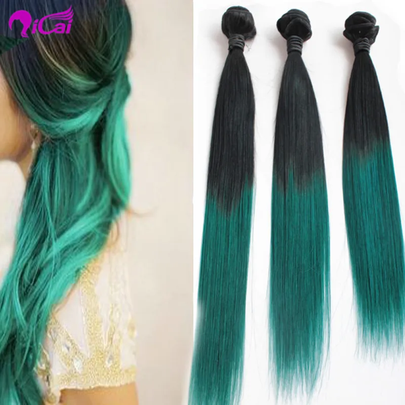 Qingdao 1b Emerald Ombre Hair Extensions 3 Bundles Black And Green