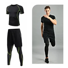 3 упаковки, мужской компрессионный спортивный комплект с компрессионной футболкой, свободные облегающие шорты, обтягивающие леггинсы, штаны для фитнеса, йоги, спорта