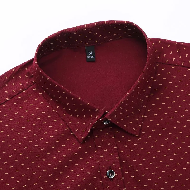 Брендовые модные нарядные рубашки в горошек, мужская повседневная рубашка с длинным рукавом, приталенная хлопковая осенняя одежда для мальчиков, рубашки размера плюс Красного цвета