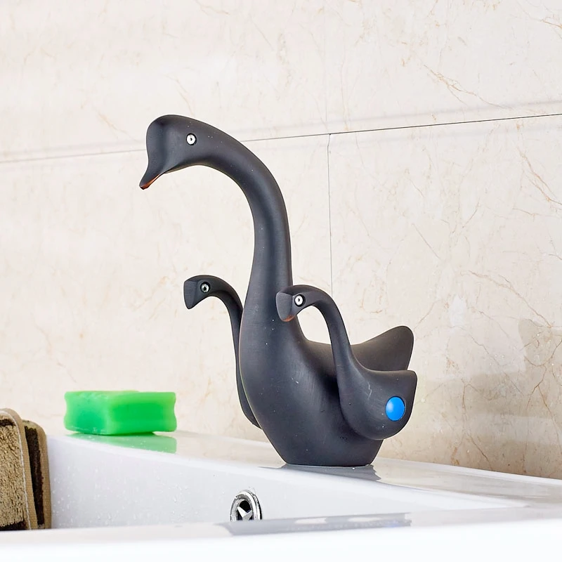 

Luxury Duck Shape Basin Faucet Oil Rubbed Bronze Double Handles Swivel Spout Mixer Faucet