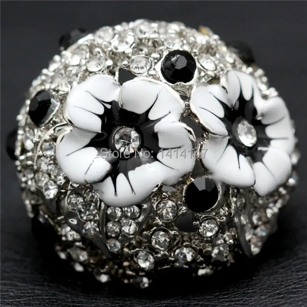 Luxurious women's 18K White Gold GP Enamel flower black white Crystal Engagement Cocktail Ring | Украшения и аксессуары