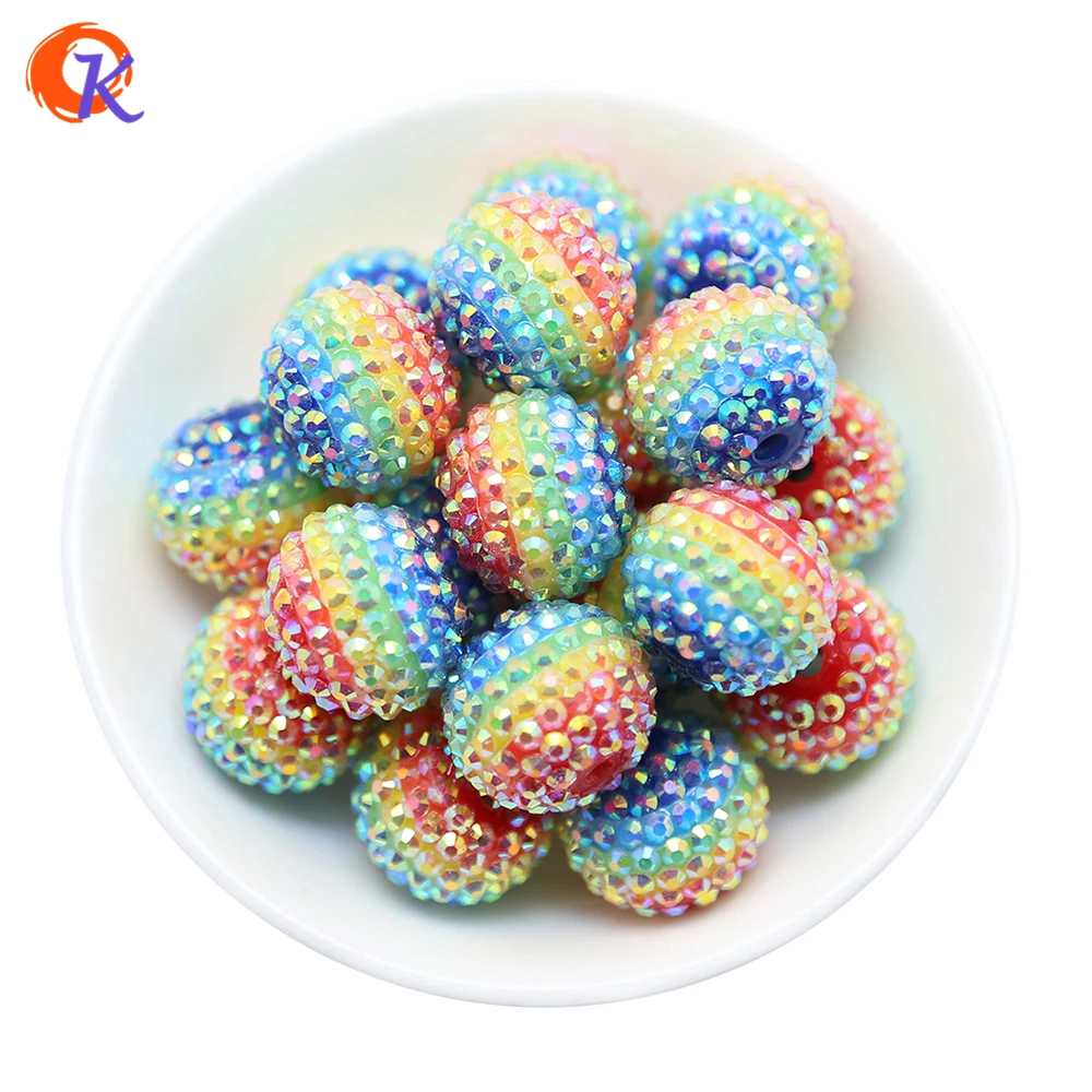 R158 Cordial Design 22MM 100Pcs/Lot Rainbow Color Stripe With AB Rhinestone Bead For Necklace Making Jewelry CDWB-517452