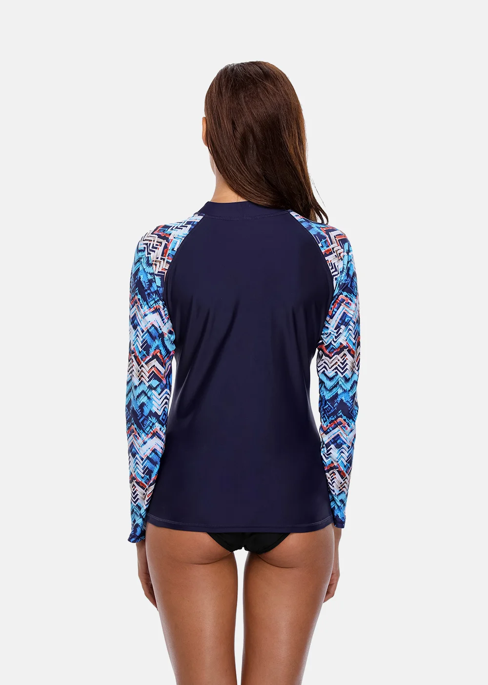 Anfilia Women Long Sleeve Rashguard Shirts Swimwear Geometric Print Surfing Top Diving Shirts Rash Guard UPF50+ Beachwear