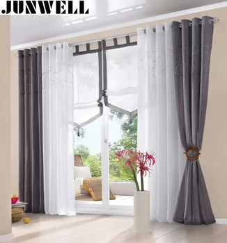 

100% Polyester Embroidery panel 4cm Diameter Grommet Top Eyelet Curtain Home Wave Living Room Balcony cotton feel Voile Panel