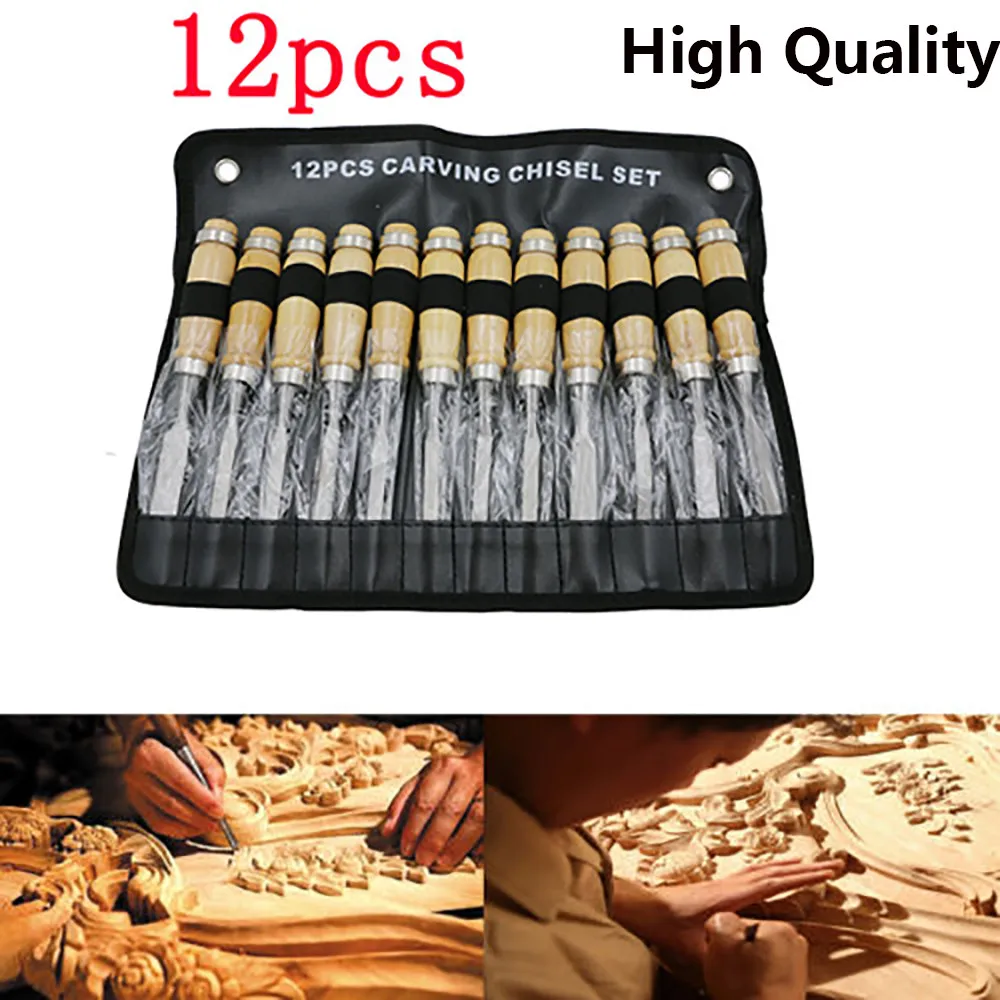 

12PCS Wood Carving Hand Chisel Set Woodworking Professional Lathe Gouges Tools