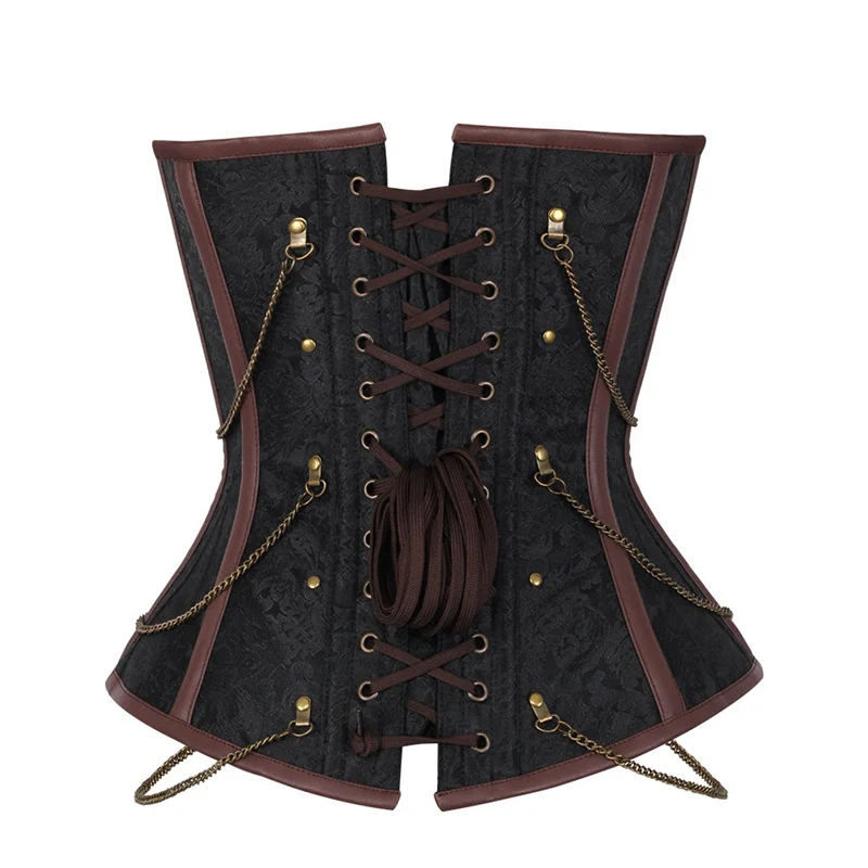 Women's Vintage Gothic Steampunk Overbust Corset Sexy Steel Boned Corsets and Bustiers with Chains Waist Cincher Bustier Femme (3)