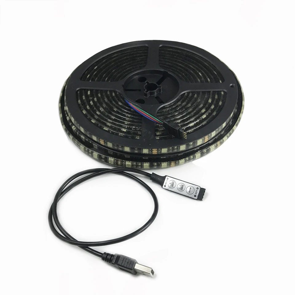 3key remote 5V black pcb usb 5050 rgb led strip with velcro