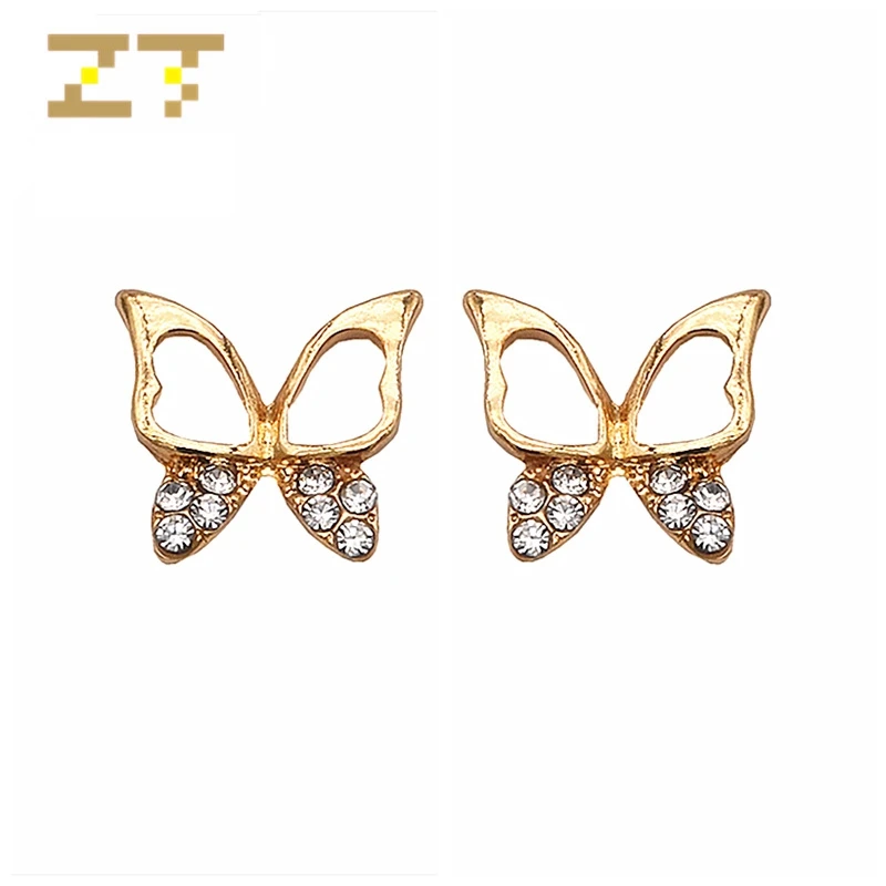 

Hot Sale Fashion Wholesale Silver Plated Gold Color Rhinestone Statement Hollow Butterfly Stud Earring for Women Jewelry Brincos