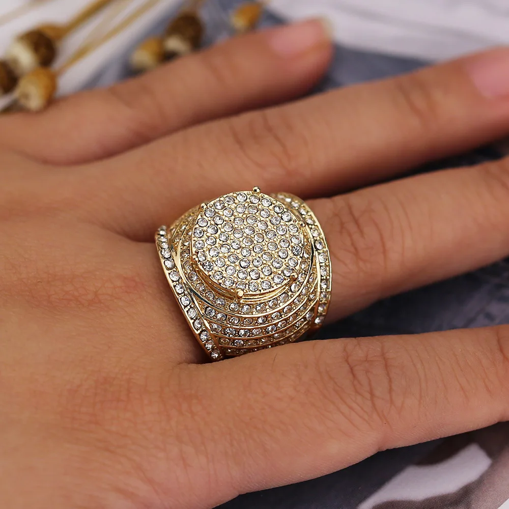 

Stainless steel zirconia golden men's big hand super bowl rings male cool Punk Jewelry Gift for Him lover