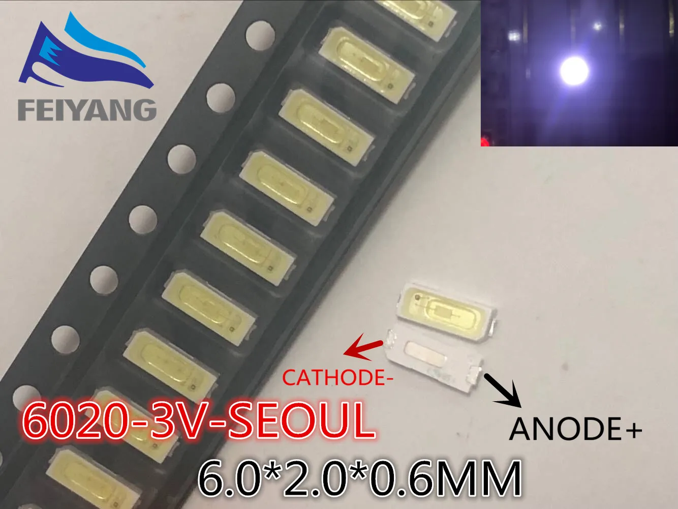 

200pcs/Lot Seoul SMD LED 6020 3V 0.5W 160mA 54LM Cold white for TV Backlight
