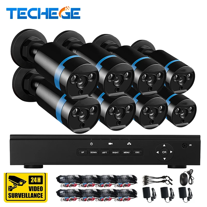 

Techege 8CH 1080P AHD DVR CCTV camera sony imx322 sensor 2400tvl 2.0MP AHD-H Weatherproof  AHD Camera Home Security System P2P