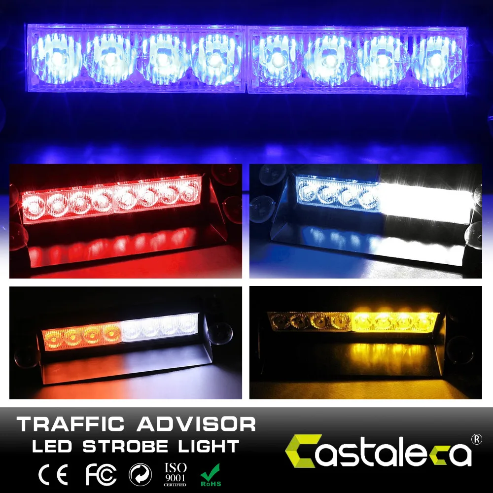 Castaleca 8 LED car customize Police Strobe Flash Light Dash Emergency Warning 3 Flashing Flash Light