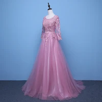 2021 Evening Dresses 3/4 Sleeves Appliques  Formal Gown Long Evening Party Dress vestido de festa 5