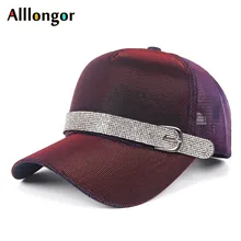 Модная сетчатая Кепка, летняя бейсбольная кепка, женская шапка с поясом со стразами, хип-хоп бейсболка, кепка, кепка, женская уличная одежда, gorra mujer