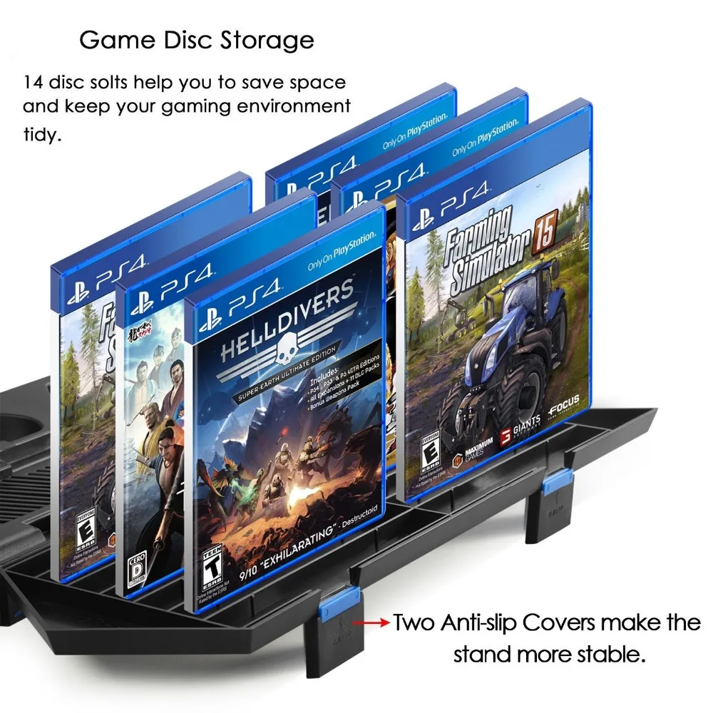 Keten  PS4/PS4 Slim Vertical Stand with Cooling Fan Controller Charger Station for PlayStation 4 Console Dualshock 4