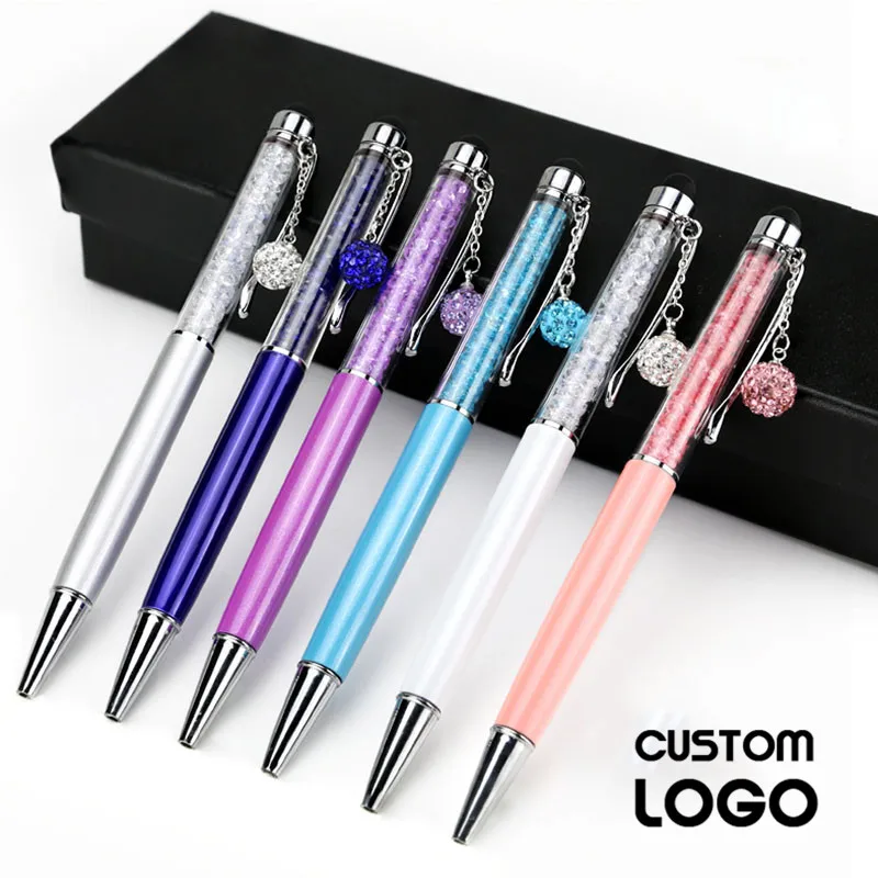 

1pc Personality Crystal Pendant Ballpoint Pens Customer Gift Pens Student Creative Stationery Metal Rhinestone Laser Custom Logo