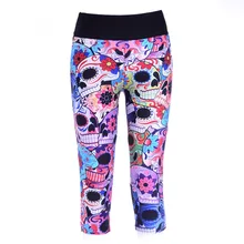 New 1072 Sexy Girl Women Joker Skull Flower cranium 3D Prints Workout Fitness Elastic Cropped Trousers Leggings Pocket Pants