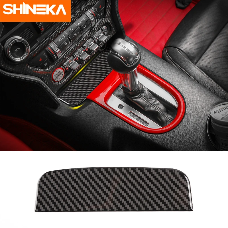 

SHINEKA Carbon Fiber Car Interior Gear Shift Panel Front Storage Box Decoration Stickers For Ford Mustang 2015+ Accessories